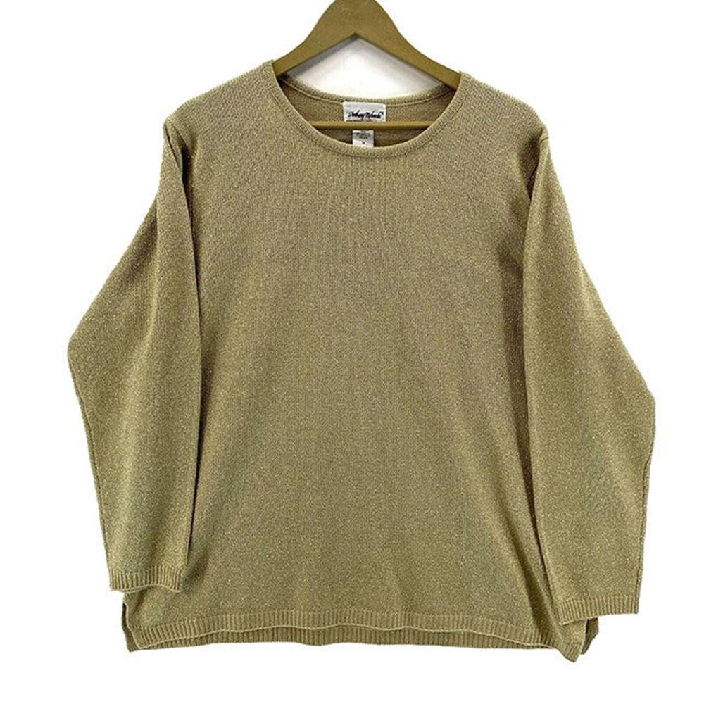 Anthony Richards Women's Knit Sweater Holiday Shiny Gold Beige - 1X